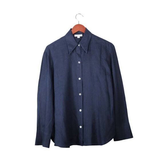 Vince Womens Medium US8 Blue Long-Sleeve Linen Button Up Shirt V934612818 Blouse - Picture 11 of 11